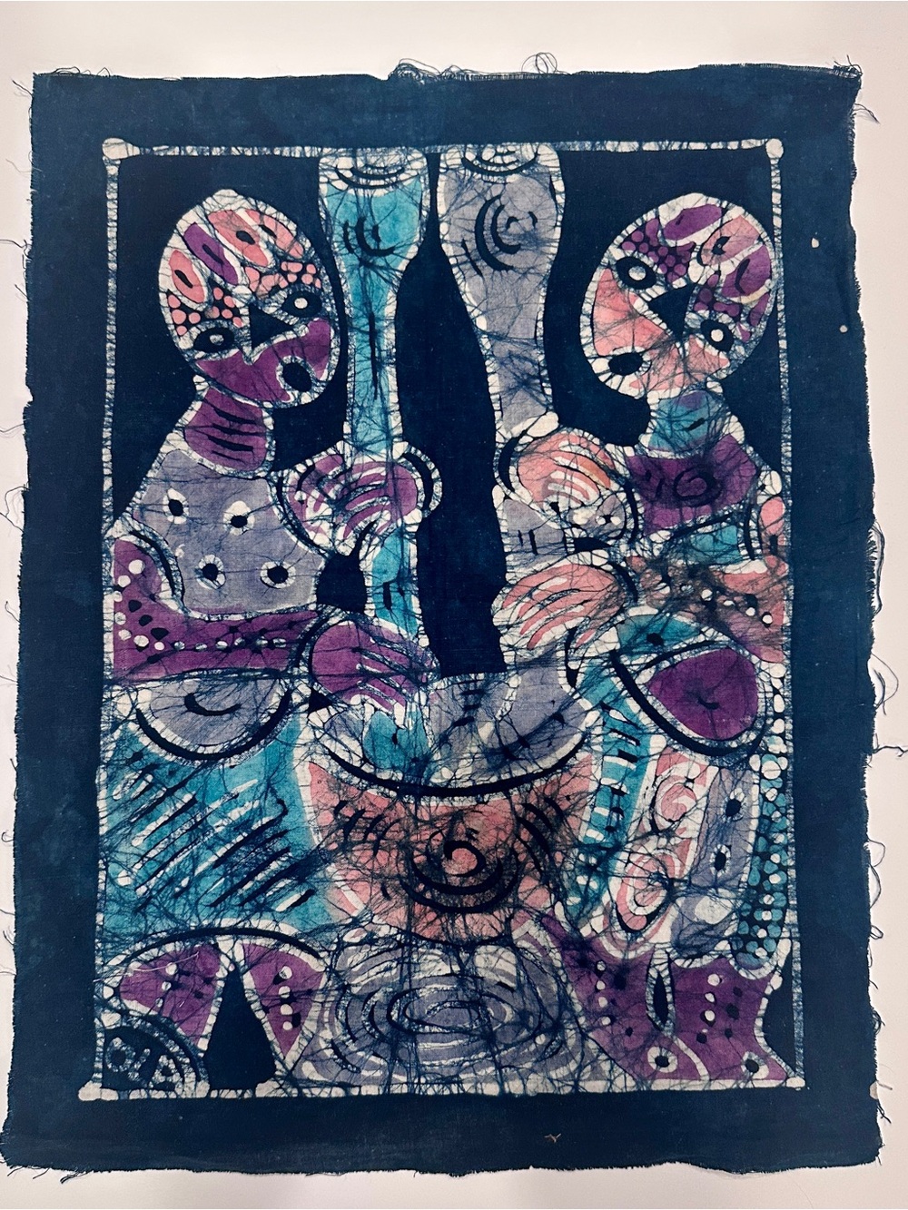 Vintage African Batik Textile Art Women Hand Dyed Wax Resist Original Painting